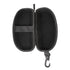 interior of arena goggle case, soft lining with an elastic strap, black colour, case on a white background