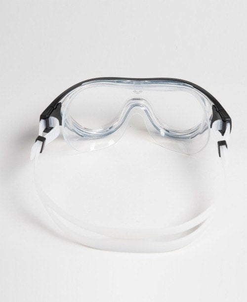 arena mask goggle, called the one, in clear lens with black detail, inside lens