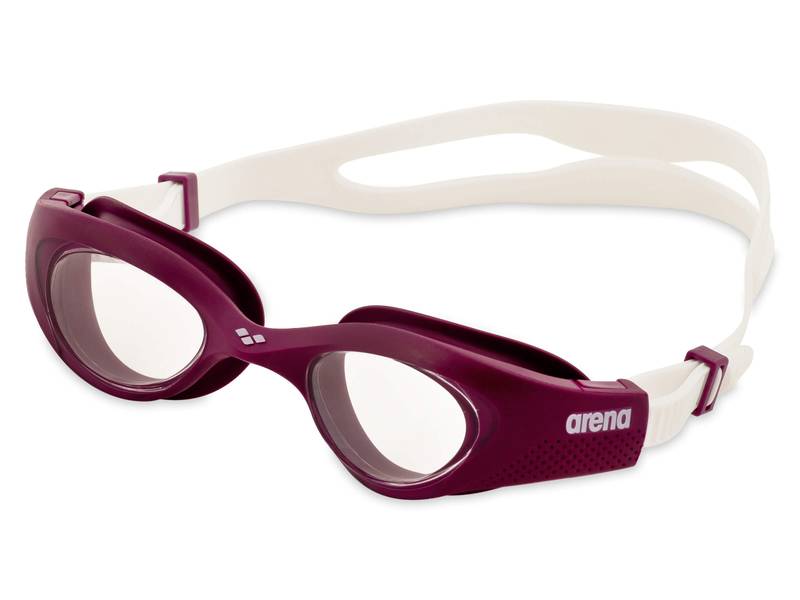 arena goggle designed for women, wine colour with white strap