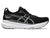 Black asics running shoe with white sole