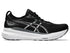Black asics running shoe with white sole
