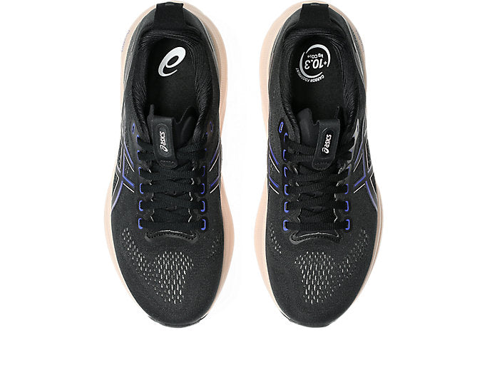 pair of asics gel kayano in black for women top view