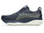 asics gel kayano 33 running shoes for men in midnight blue and khaki colour, side view