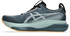 asics gel kayano mens 33 lite show, reflective supportive road running and walking shoes with maximum cushioning, grey blue with orange detail, inside profile of shoe