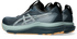 asics gel kayano mens 33 lite show, reflective supportive road running and walking shoes with maximum cushioning, grey blue with orange detail, heels of shoes