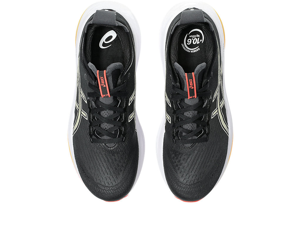 asics gel nimbus 27 running shoe for men, black khaki colour, top view