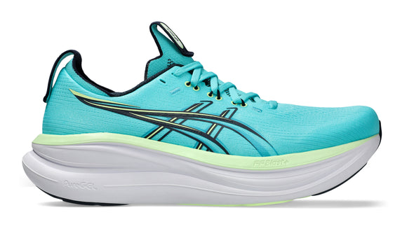 asics gel nimbus 28 running shoe for men,  energy aqua midnight colour
