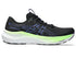 asics gt-2000 14 for men, lightweight cushioned running and walking shoe with gentle support, white and teal sole with dark black and navy upper colour, side profile of shoe with white background