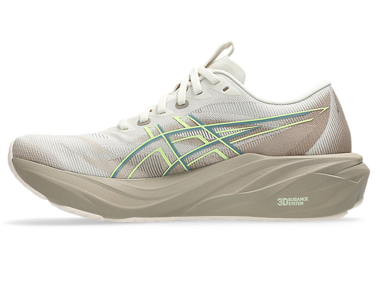 asics womens GT 2000 15 in a light brown and white colour with touches of yellow. The 3D GUIDANCE SYSTEM™ provides intelligent, adaptive support that activates exactly when you need it, keeping your stride smooth and balanced without feeling restrictive