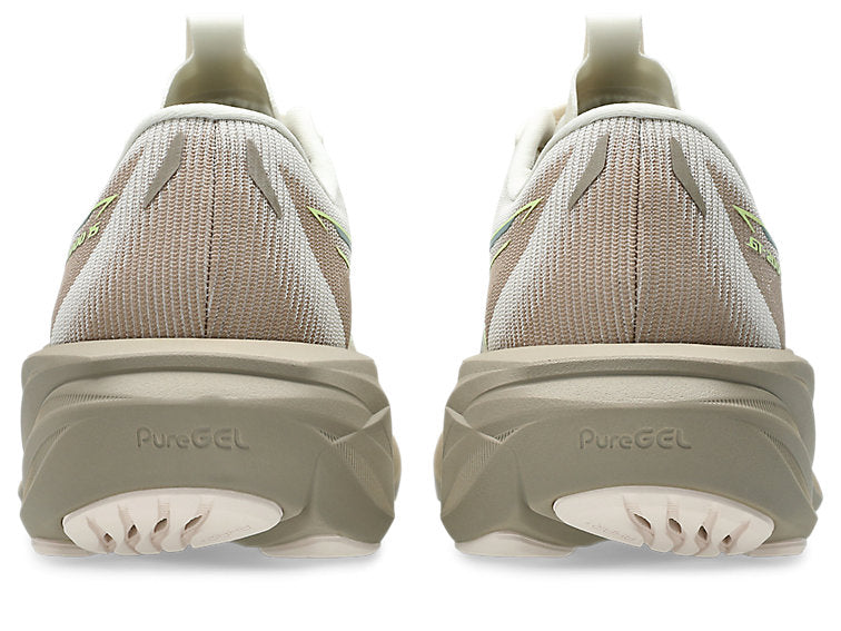 asics womens GT 2000 15 in a light brown and white colour with touches of yellow. The 3D GUIDANCE SYSTEM™ provides intelligent, adaptive support that activates exactly when you need it, keeping your stride smooth and balanced without feeling restrictive