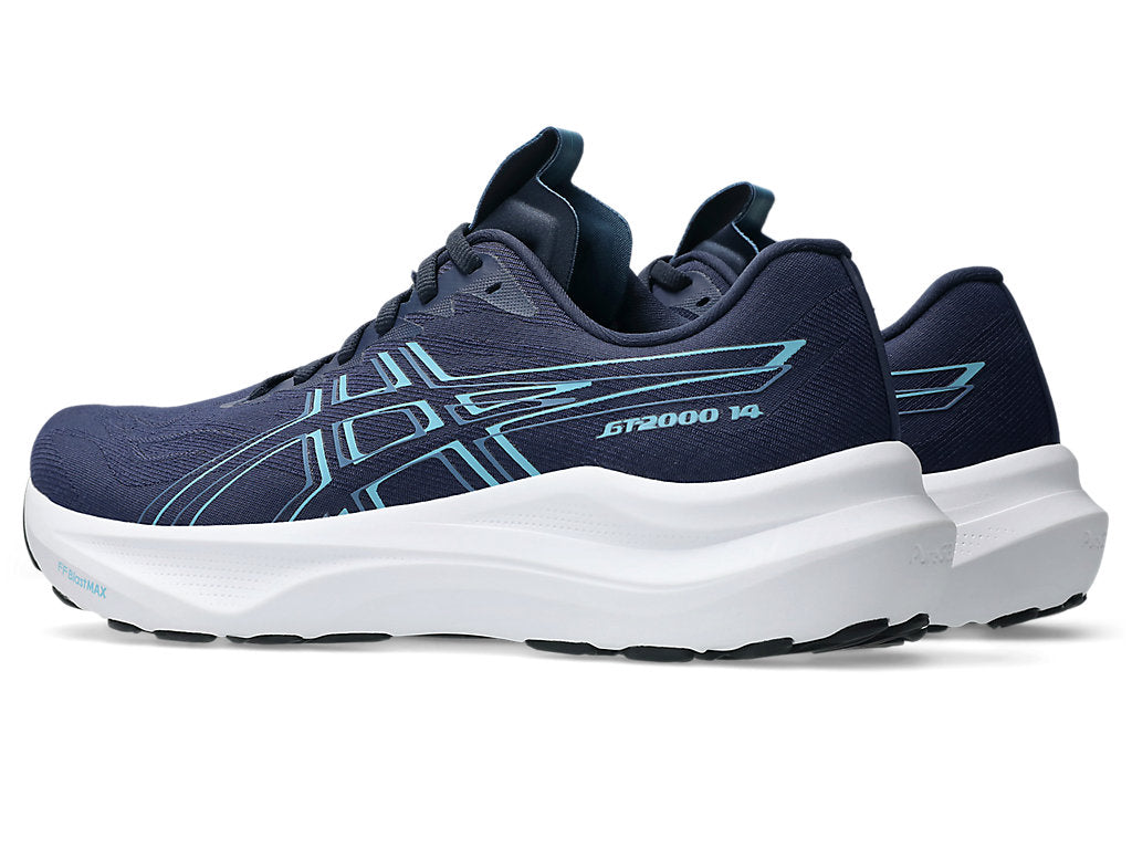asics gt 2000 v14 support shoe for men who overpronate when running, blue colour, side view