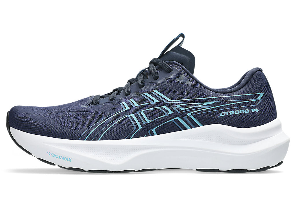 asics gt 2000 v14 support shoe for men who overpronate when running, blue colour, outer side view