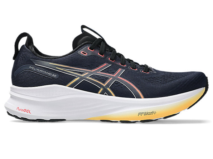 asics kayano 32 for men midnight black colour support shoe for long distance running or walking