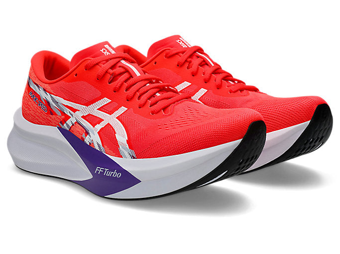 asics magic speed 4 for men flash red and white colour carbon plate racing running shoe front side