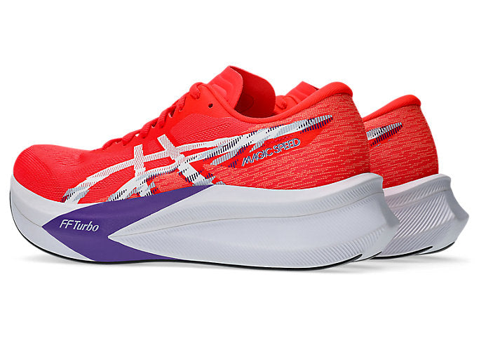 asics magic speed 4 for men flash red and white colour carbon plate racing running shoe back side