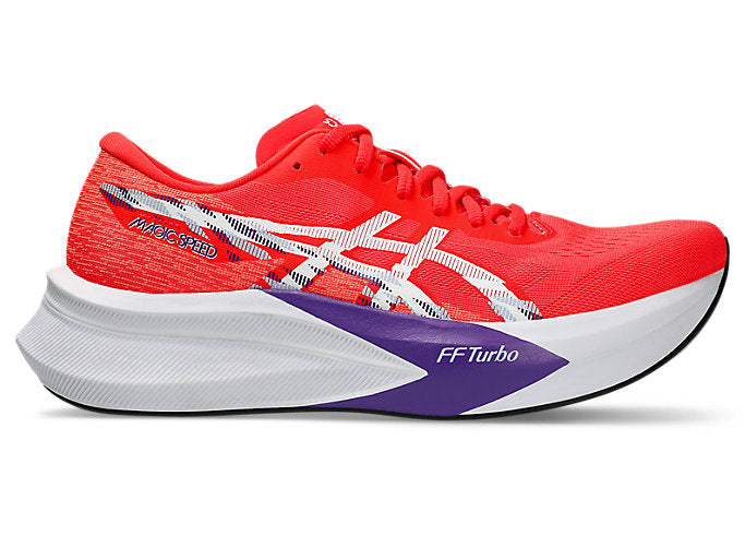 asics magic speed 4 for men flash red and white colour carbon plate racing running shoe