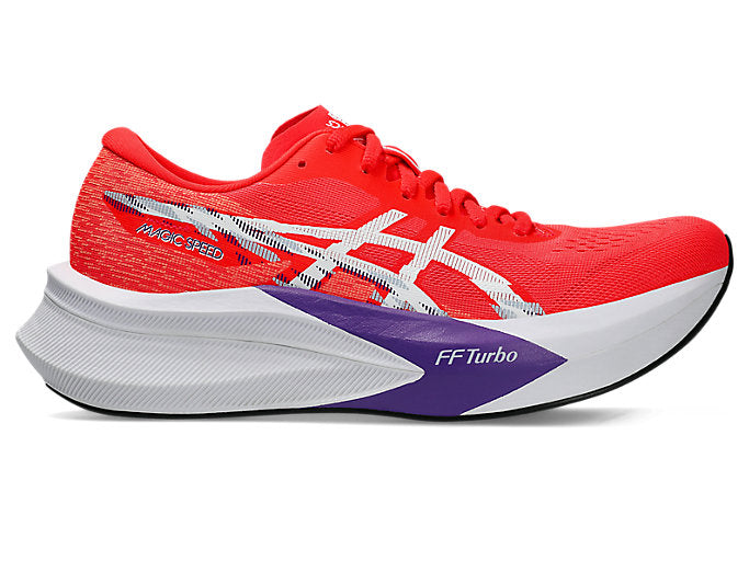 asics magic speed 4 for women flash red and white colour carbon plated running shoe