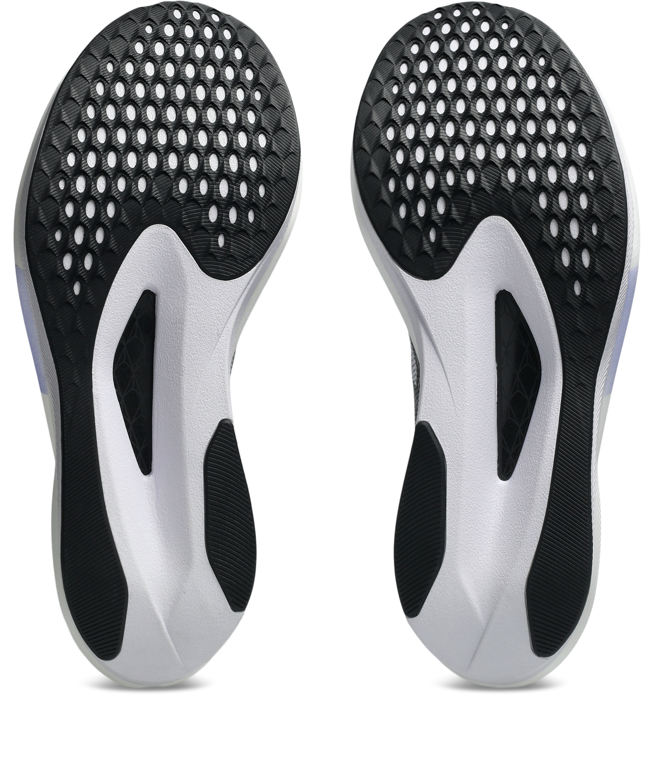 asics magic speed 5, lightweight carbon plated race day shoe for men and women, white with purple, sole of shoes