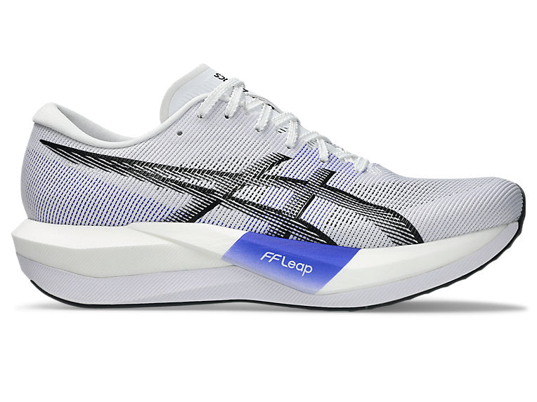 asics magic speed 5, race day shoe for men and women, white with purple