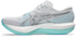 asics magic speed 5, lightweight carbon plated race day shoe for men and women, white with light blue, inside profile of shoe