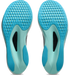 asics magic speed 5, lightweight carbon plated race day shoe for men and women, white with light blue, sole of shoe