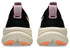 asics gel nimbus 28 for women, maximum cushioned lightweight long distance running shoe, balck colour with light purple and orange details, back profile of heel of both shoes on a white background