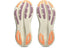 asics gel nimbus 28 for women, maximum cushioned lightweight long distance running shoe, balck colour with light purple and orange details, profile of sole of both shoes on a white background