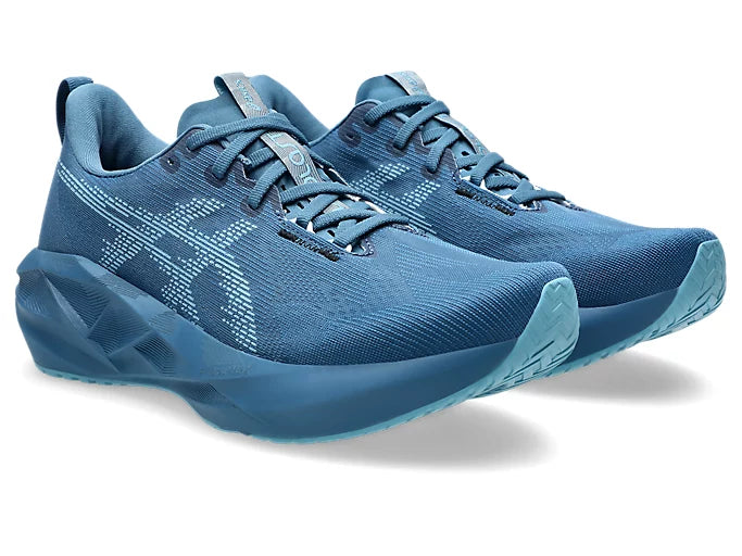Pair of blue asics novablast running shoe