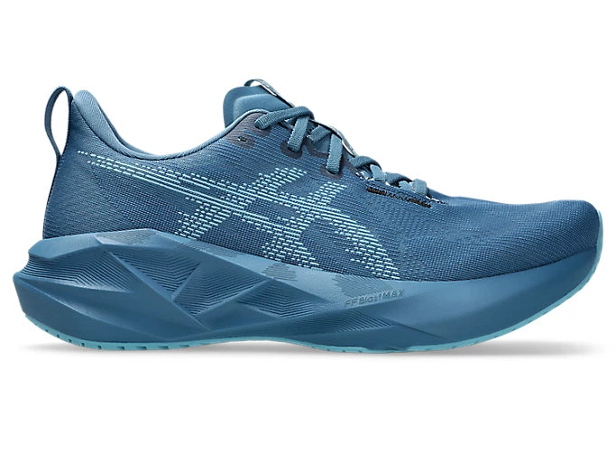 Blue asics novablast running shoe