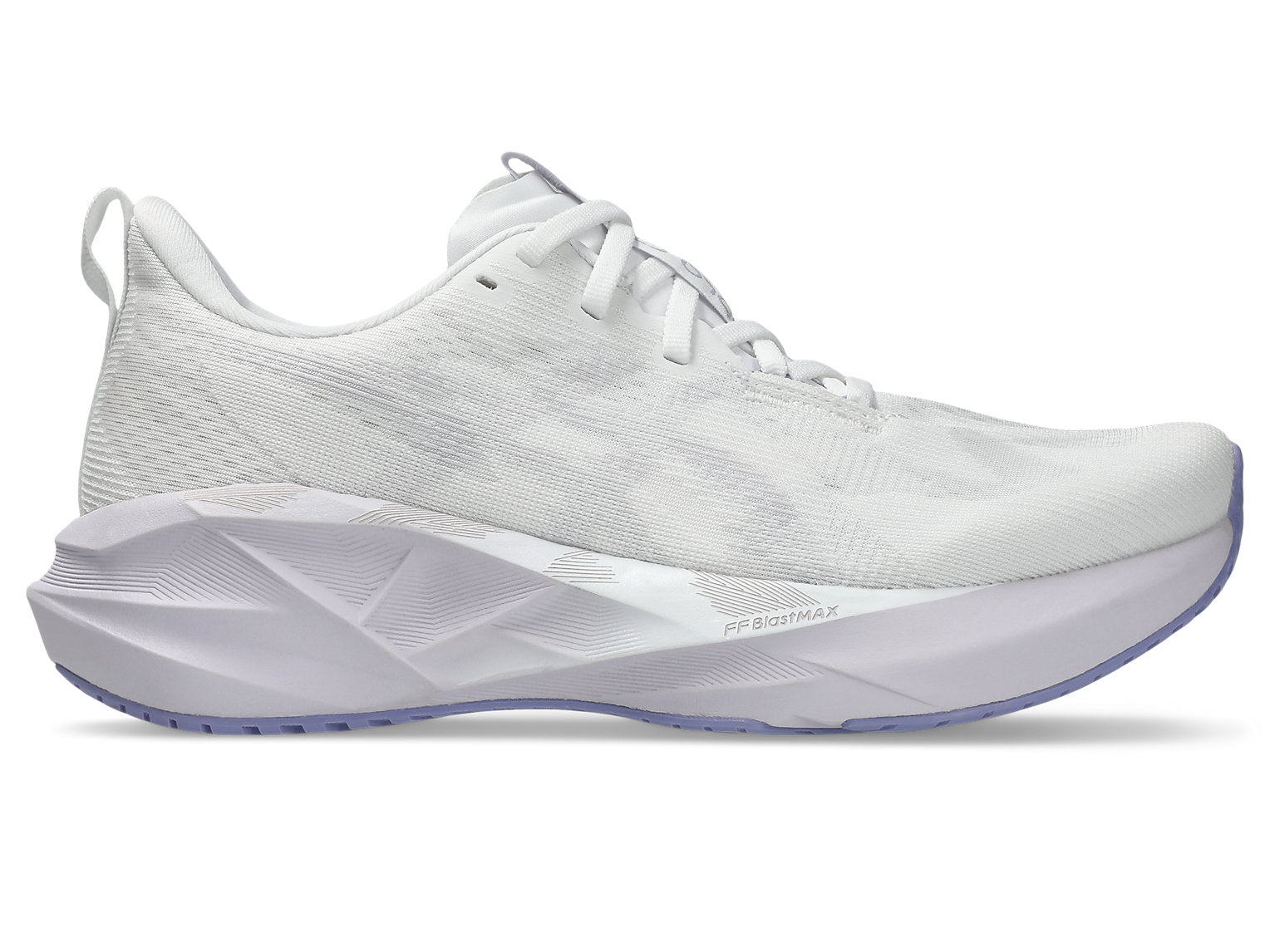 womens asics novablast 5 lightweight daily trainer for running, white light purple colour side view