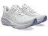 womens asics novablast 5 lightweight daily trainer for running, white light purple colour front side view