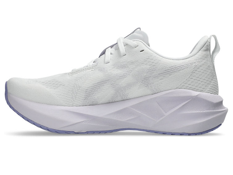 womens asics novablast 5 lightweight daily trainer for running, white light purple colour side view
