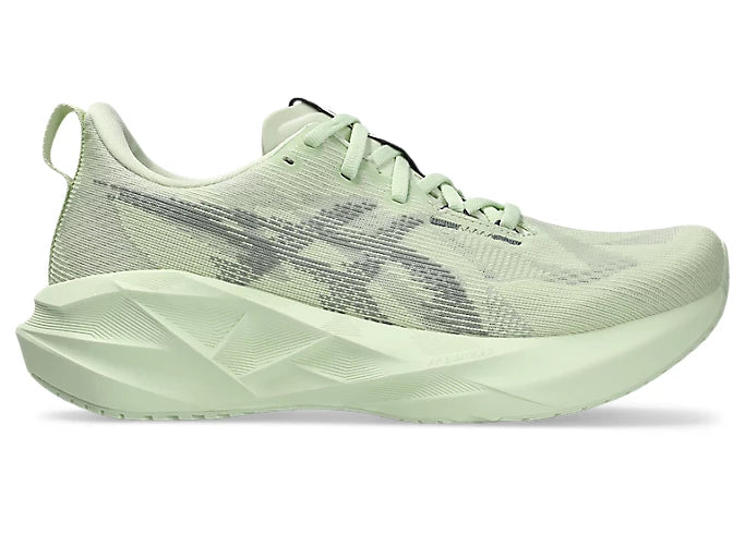 asics novablast 5 for women, lightweight cushioned springy running shoe, mint colour, side profile