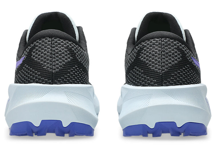 back of the asics trabuco 14 trail running shoe for women, black / amethyst colour