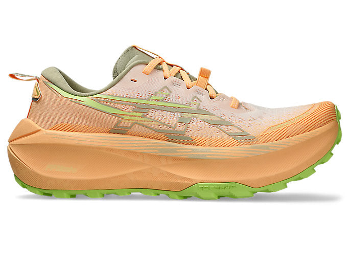 asics trabuco max 4 cream and khaki colour cushioned trail running shoes for men outside profile