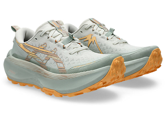 asics trabuco max 4 for women cream dusty steppe colour cushioned trail runnign shoe front side