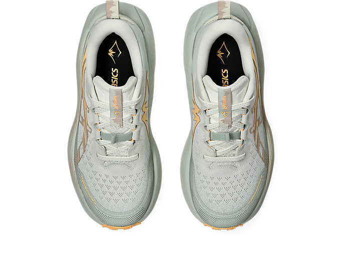 asics trabuco max 4 for women cream dusty steppe colour cushioned trail runnign shoe top