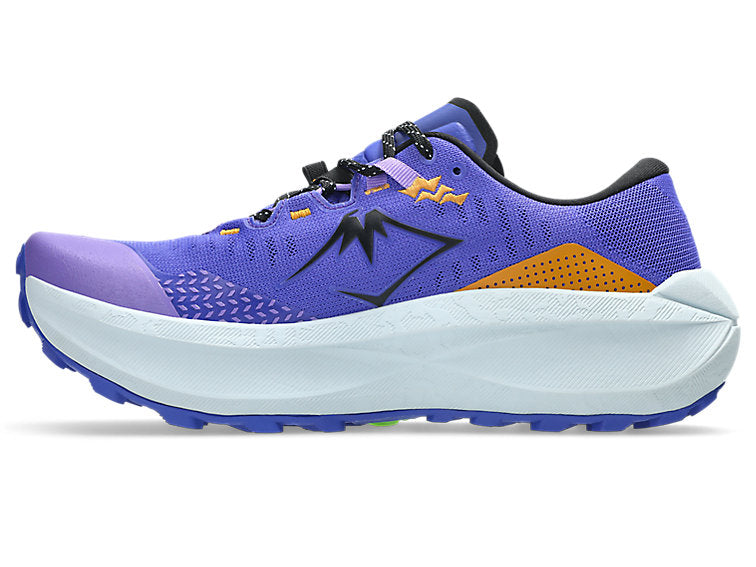 asics trabuco max 5, men's trail running shoe in purple colour with white and orange sole, Cobalt Burst/Black