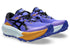 pair of asics trabuco max 5, men's trail running shoe in purple colour with white and orange sole, Cobalt Burst/Black