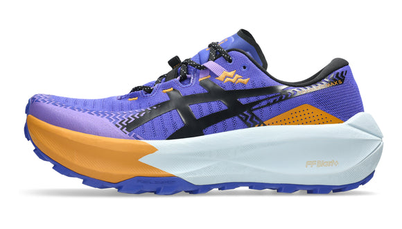 asics trabuco max 5, men's trail running shoe in purple colour with white and orange sole, Cobalt Burst/Black