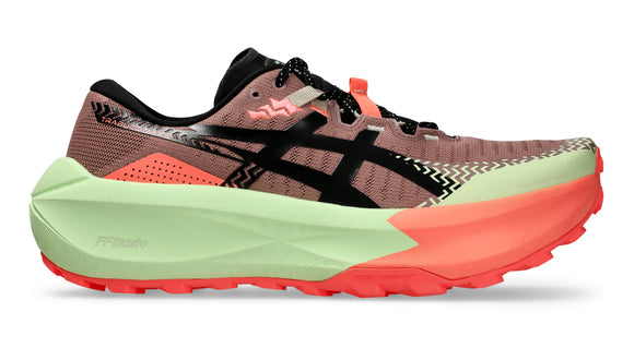 asics trabuco max 5, men's trail running shoe in orange colour with green sole, Umeboshi/Black