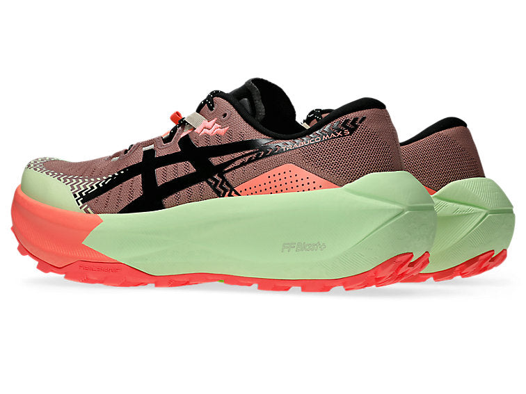 asics trabuco max 5, men's trail running shoe in orange colour with green sole, Umeboshi/Black
