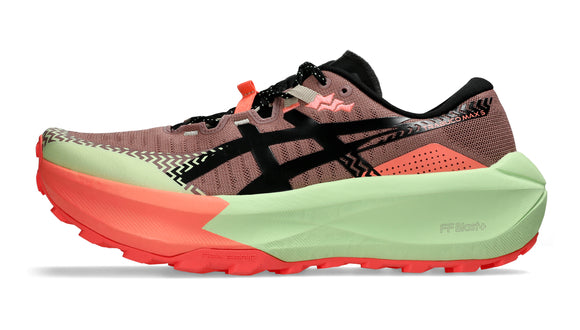 asics trabuco max 5, men's trail running shoe in orange colour with green sole, Umeboshi/Black
