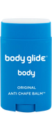 Blue stick of body glide anti chafe balm on a white background
