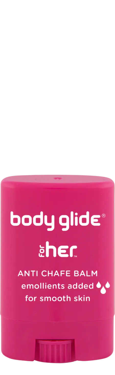 pink container of body glide with lid on