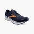 Navy brooks adrenaline gts 22 running shoe with orange accents on a white background