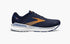 Navy brooks adrenaline gts 22 running shoe with orange accents on a white background