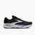 brooks adrenaline gts 24 for women, cushioned supportive running and walking shoe, black colour with silver logo white sole and purple details, side profile of shoe