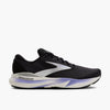 brooks adrenaline gts 24 womens, supportive running shoe, black with purple  details on white sole, profile outside