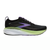 brooks adrenaline gts 25 for women, supportive everyday running and walking shoe with dynamic cushioning, black colour with purple and green details on sole, side profile of shoe on white background